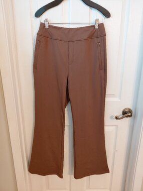 Halara Brown Pull On Pants Petite Medium Straight Leg Pockets Office